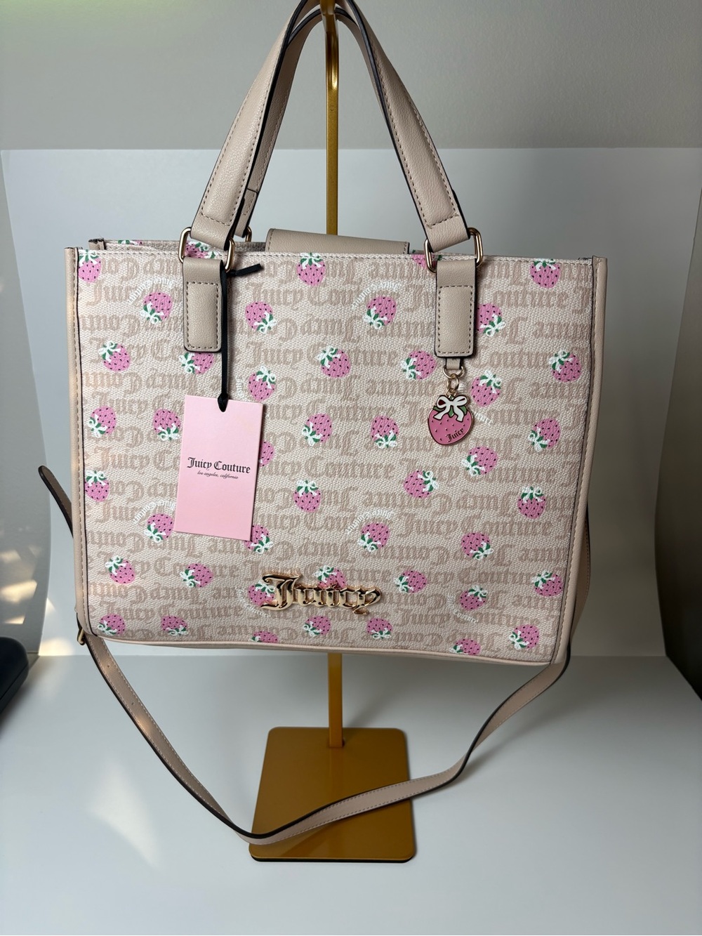 🍓Juicy Couture Berry Sweet Strawberry Tote Bag Sandstone Pink NWT